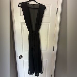 Black sheer sleeveless chiffon maxi tie waist coverup